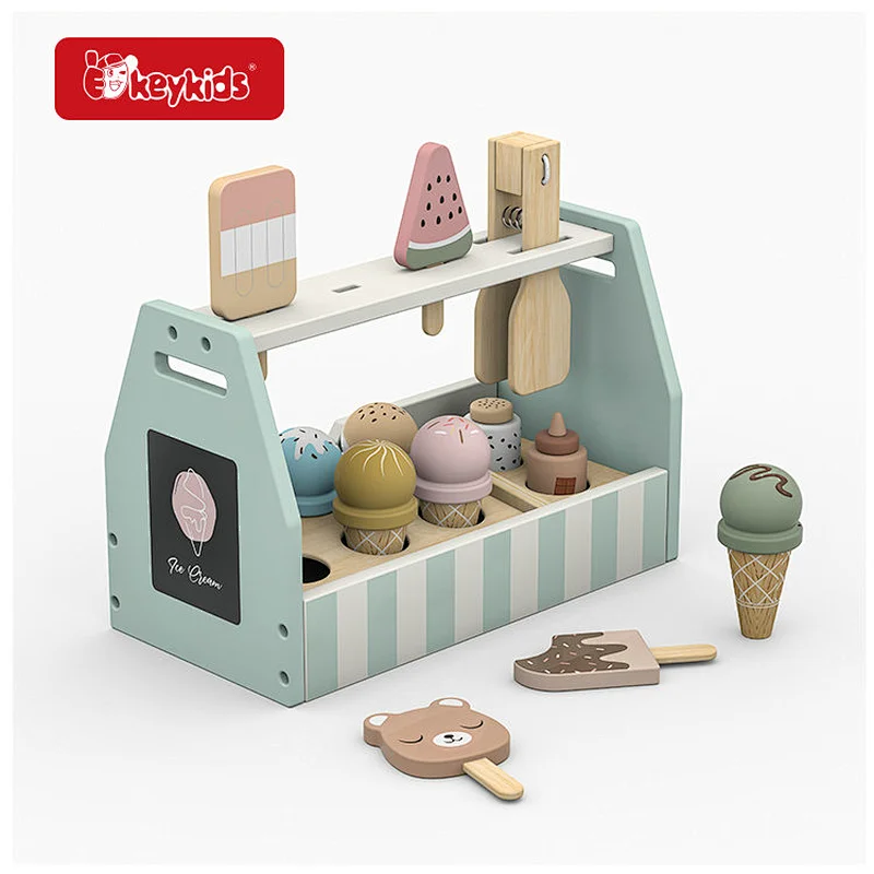 Wooden Ice Cream Shop Play Set with Popsicles,, Scoops and Pretend Play Accessories - Ice Cream Stand Toy for Kids W10A255